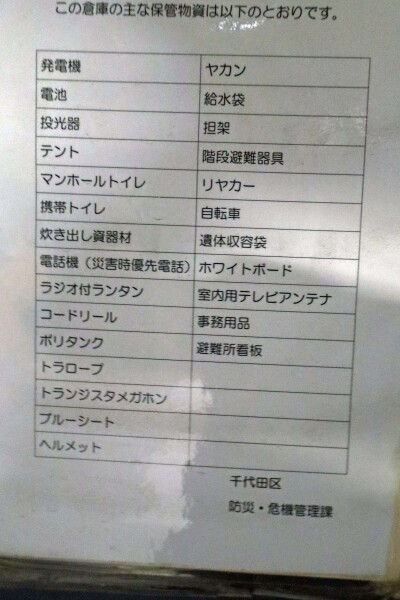 地下の備蓄品リスト